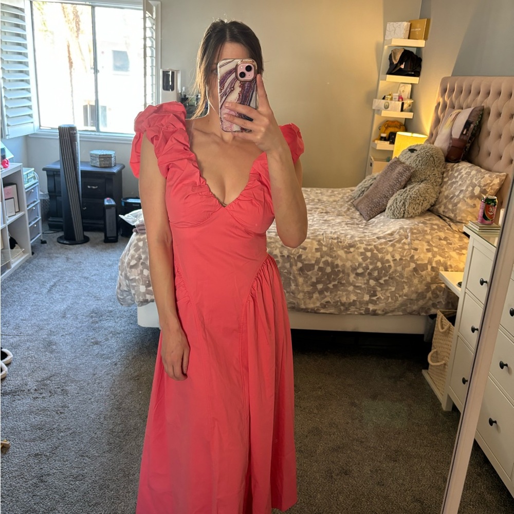 NWT - ENGLISH FACTORY CORAL PUFF SLEEVE DRESS - Picture 3 of 6
